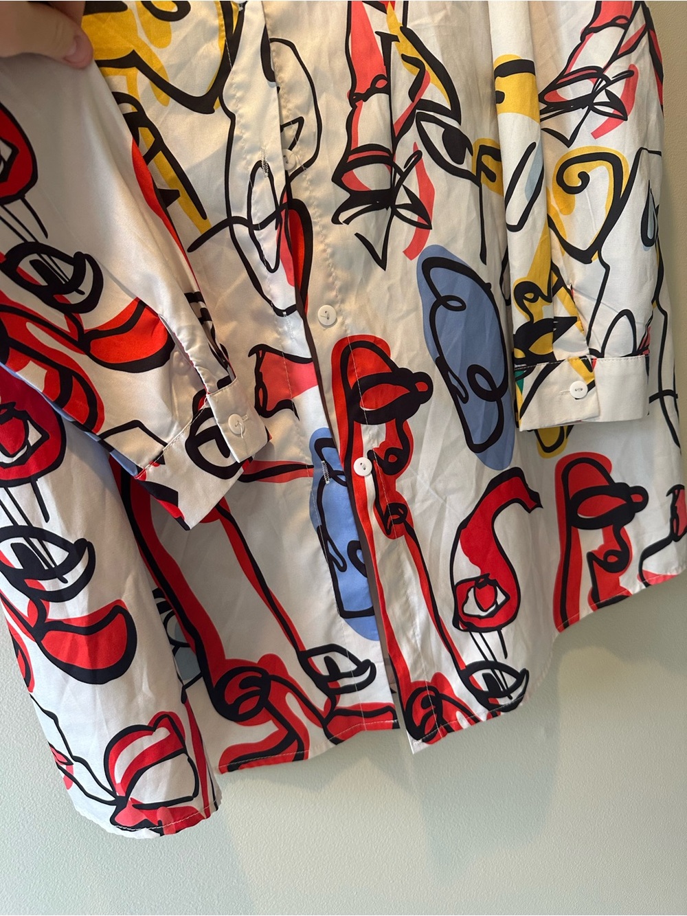 SHEIN Size S White Button-Up Shirt with Colorful Bold Abstract Print - Picture 3 of 6